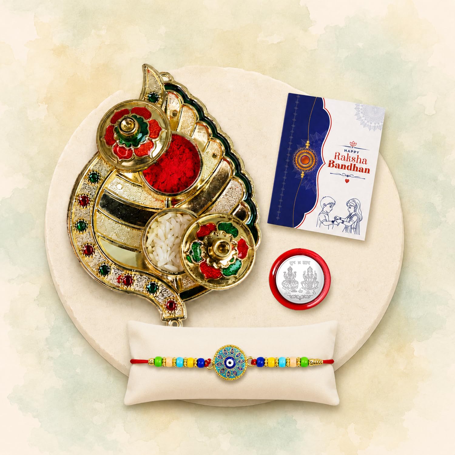 Evil Eye Multicolor Rakhi for Brother & Bhaiya with Leaf Shape Pooja | Pack of 5