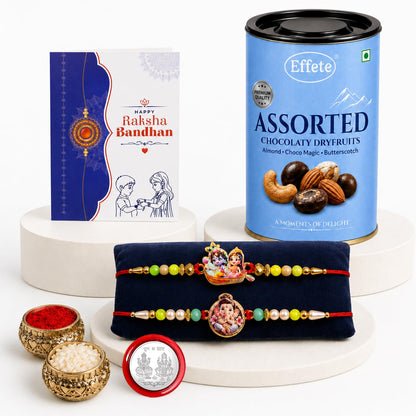 Radhe Krishna Rakhi Combo - Raksha Bandhan Gift with Assorted Choco 96gm, Pack of 6