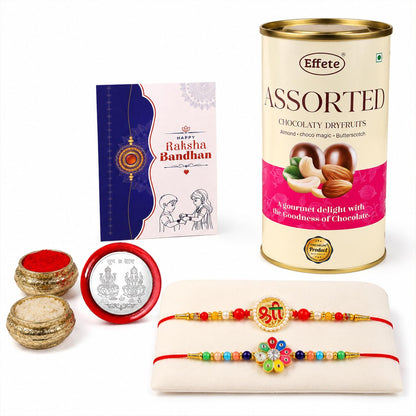 Ganesha charm Rakhi for Brother with Emperor Choco, Roli Tikka & Card, Pack of 6
