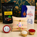 Kundan Rakhi for Brother with Choco Magic Pouch, Roli Tikka & Card, Pack of 7
