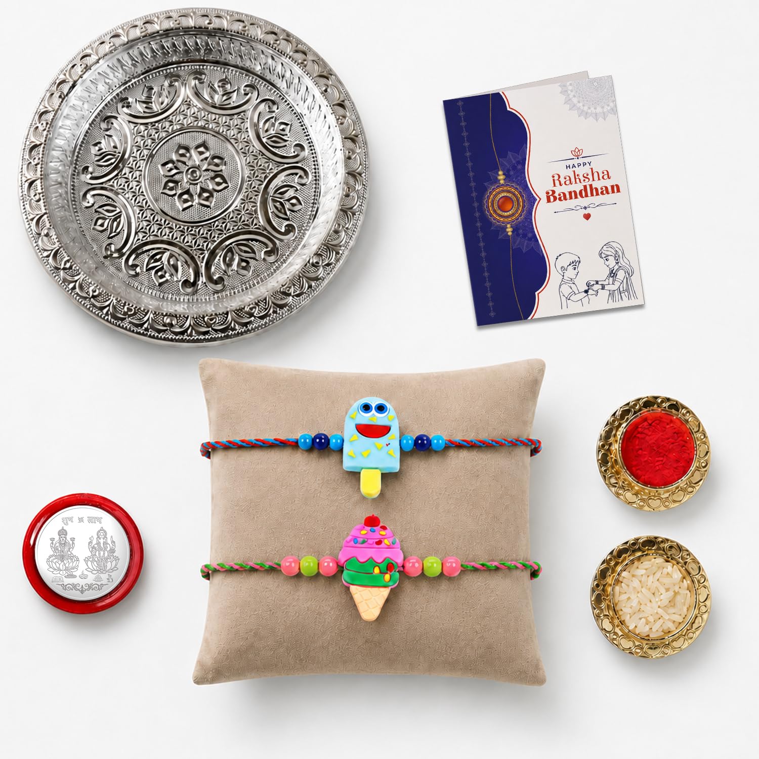 Ice Cream Multicolor Rakhi for Brother & Bhaiya with Silver Color | Pack of 6