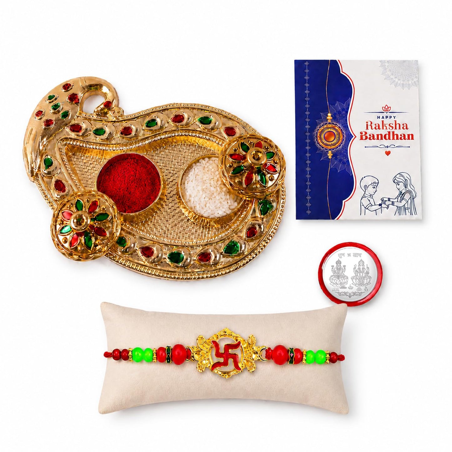 Swastika Multicolor Rakhi for Brother & Bhaiya with Art Design Pooja | Pack of 5