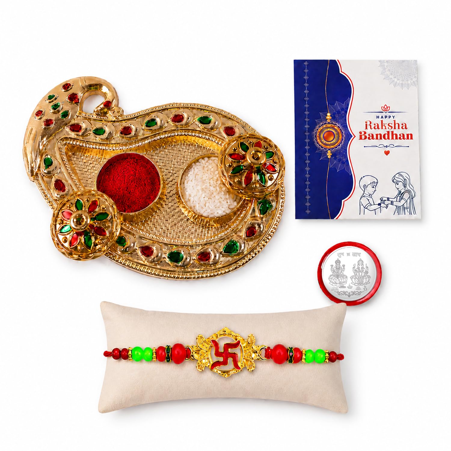 Swastika Multicolor Rakhi for Brother & Bhaiya with Art Design Pooja | Pack of 5