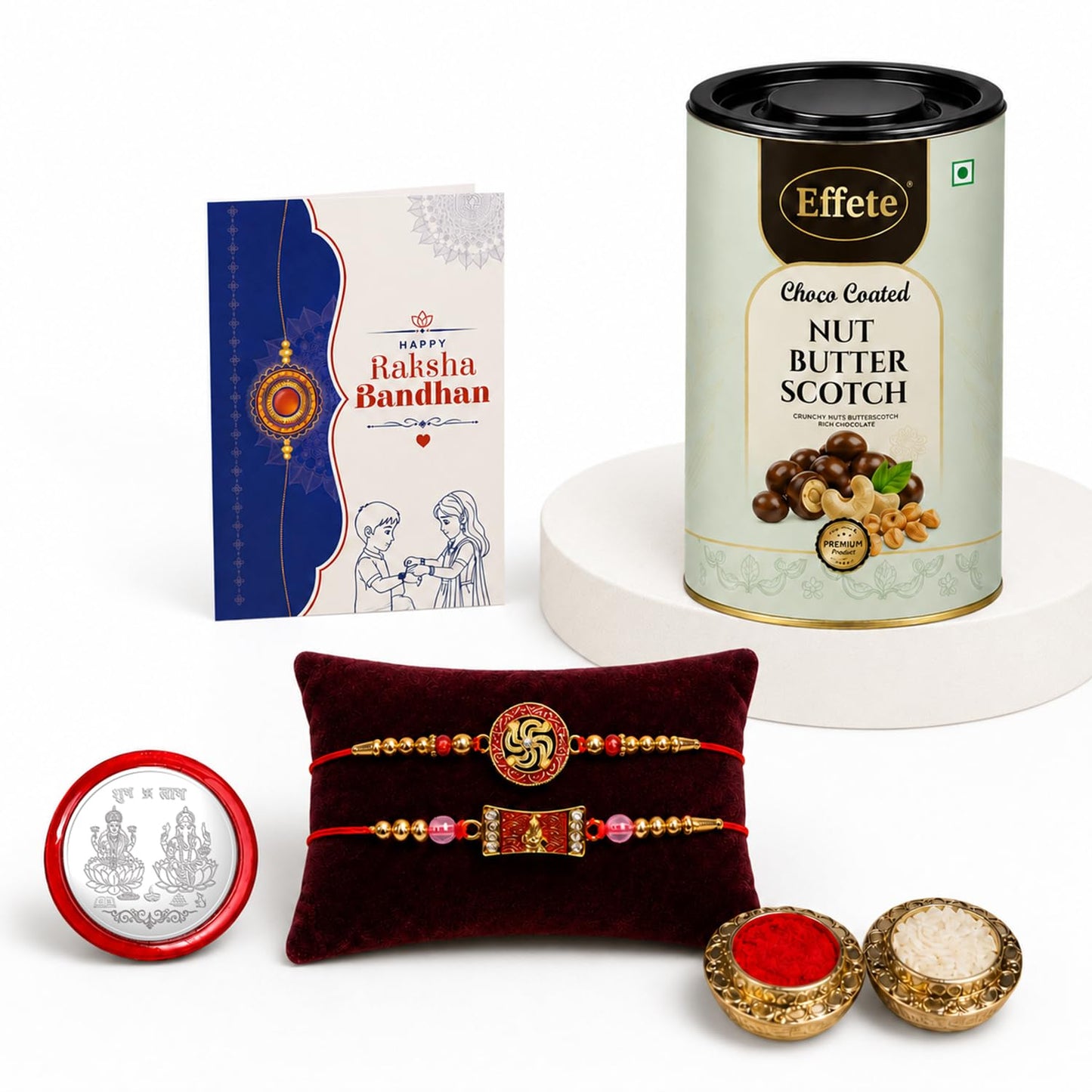 Golden Swastik Rakhi for Brother with Butter Scotch 96gm, Coin & Card, Pack of 6