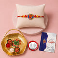 Raksha Bandhan Gift Combo – Multicolor Om Rakhi & Pooja Thali