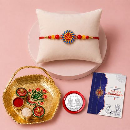 Om Multicolor Rakhi for Brother & Bhaiya with Basket-Topli Pooja | Pack of 5