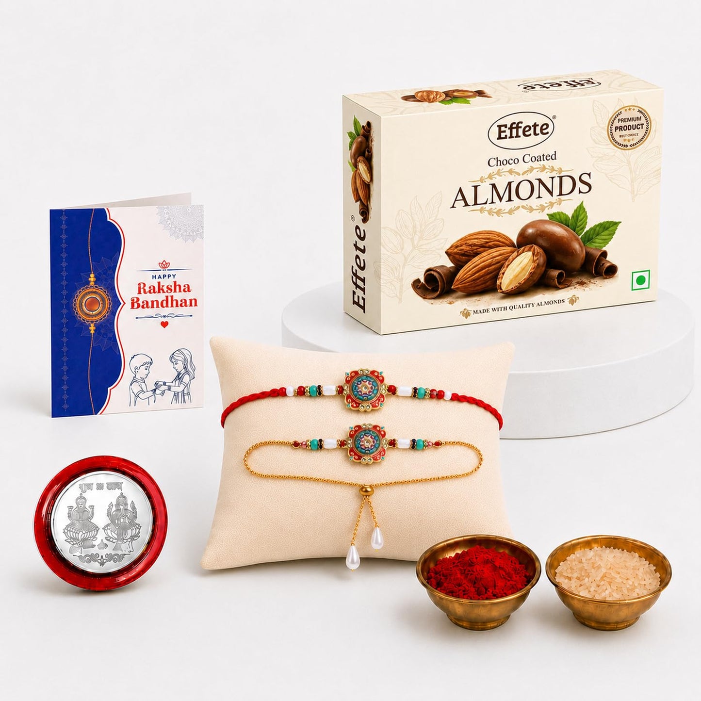 Rakhi for Brother with Chocolate Almonds 32gm - Rakshabandhan Gift Set, Pack of 5