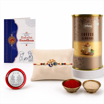 Peacock Rakhi for Brother with Coffee Almond 96gm, Roli Tikka & Card, Pack of 5
