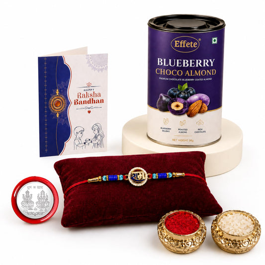 Ram Rakhi for Brother with Blueberry Almond 96gm, Roli Tikka & Card, Pack of 5