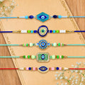 Designer Ethnic Rakhi for Brother with Roli Tikka, Pooja Coin & Card, Pack of 8