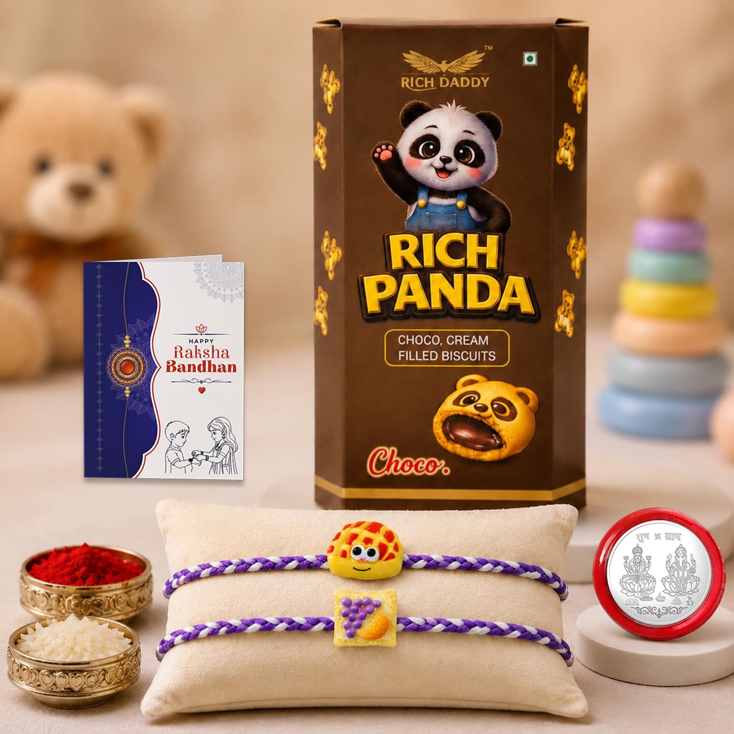 Waffle Rakhi for Brother with Biscuit 60gm - Raksha Bandhan Gift Set, Pack of 6