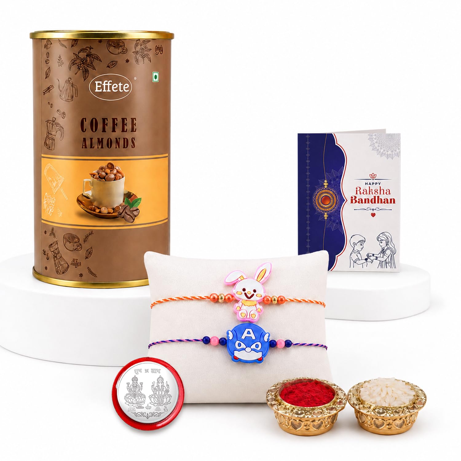 Bunny Rakhi for Brother with Coffee Almond 96gm, Roli Tikka & Card, Pack of 6