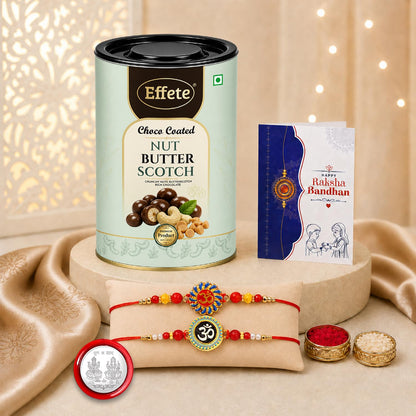 Om Rakhi Combo - Raksha Bandhan Gift with Choco Butterscotch 96gm, Pack of 6 | Rakhi Gift