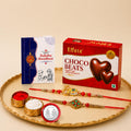 Om Rakhi for Brother with Choco Beats 32gm, Roli Tikka & Greeting Card, Pack of 6