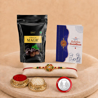 Rakhi with Chocolate for Brother – Raksha Bandhan Combo with Flower Design Rakhi