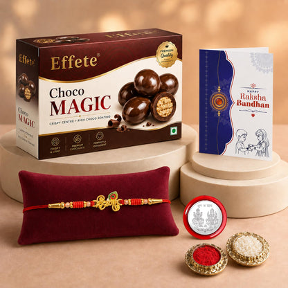 Krishna Rakhi for Brother with Chocolate Magic 96gm, Roli Tikka & Card, Pack of 5