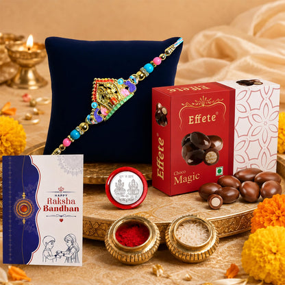 Festive Hamper Rakhi for Brother with Choco Magic 32gm, Coin & Card, Pack of 5