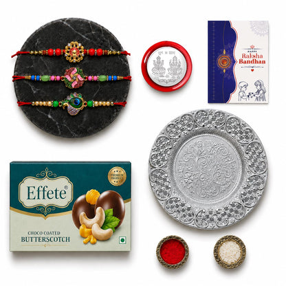 Rakhi for Brother with Chocolate & Pooja Thali - Raksha Bandhan Gift, Pack of 8