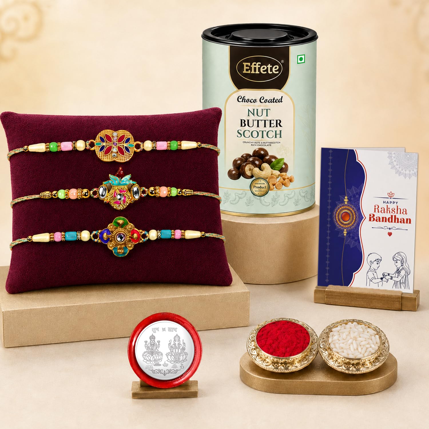 Floral, Kalash Multicolor Rakhi for Brother & Bhaiya with Chocolate | Pack of 7