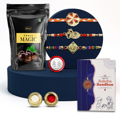 Food Rakhi for Brother with Choco Magic Pouch, Roli Tikka & Card, Pack of 7
