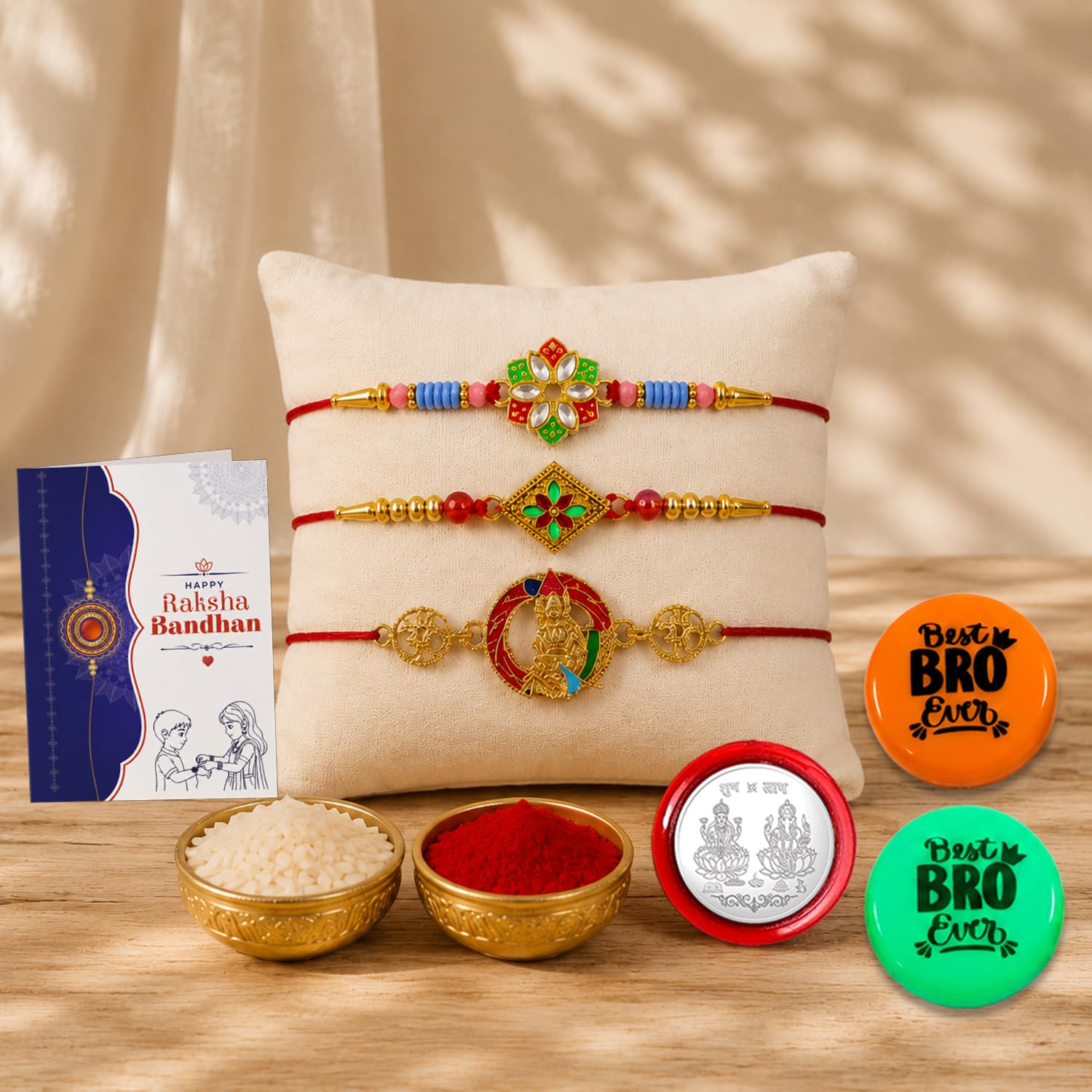 Rakhi with Fridge Magnet for Brother (Set of 8) – Floral, Rhombus Raksha Bandhan Gift