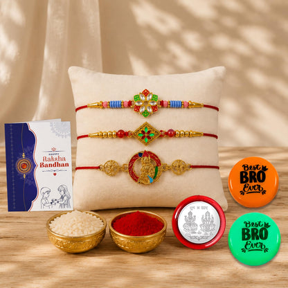 Rakhi with Fridge Magnet for Brother (Set of 8) – Floral, Rhombus Raksha Bandhan Gift