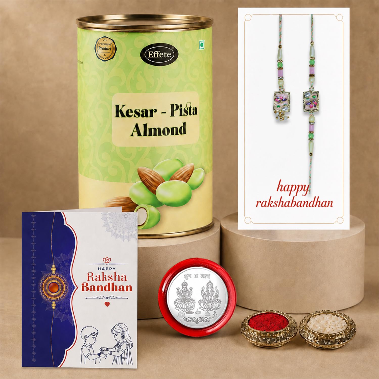 Floral Motif Multicolor Rakhi for Brother with Kesar-Pista Almond 96gm, Pack of 6