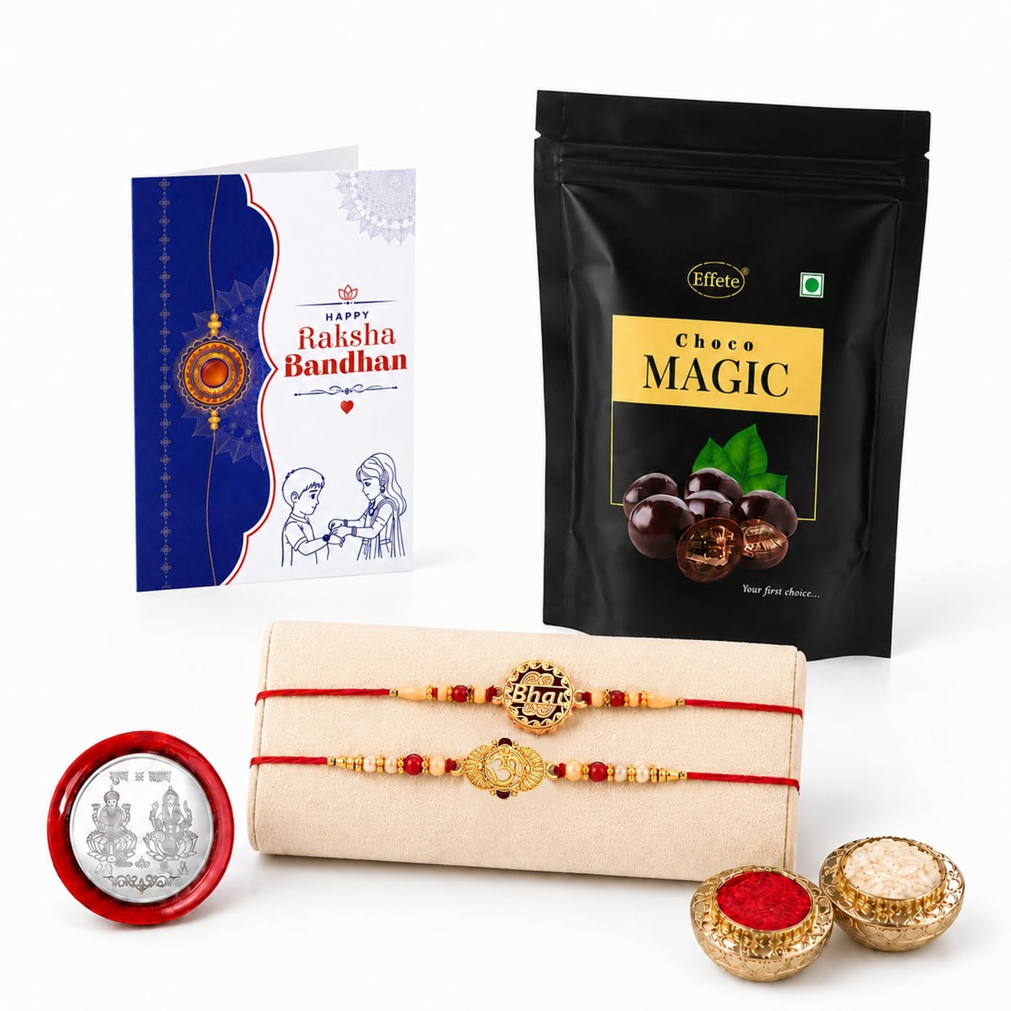 OM, Bhai Multicolor Rakhi for Brother & Bhaiya with Chocolate Magic | Pack of 6
