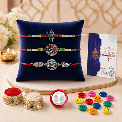 Designer Elegant Multicolor Shiv Ji & Round Rakhi Combo for Brother | Pack of 7