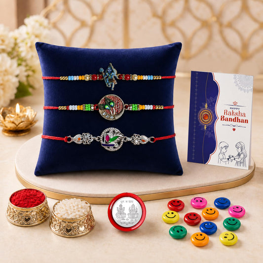 Designer Elegant Multicolor Shiv Ji & Round Rakhi Combo for Brother | Pack of 7
