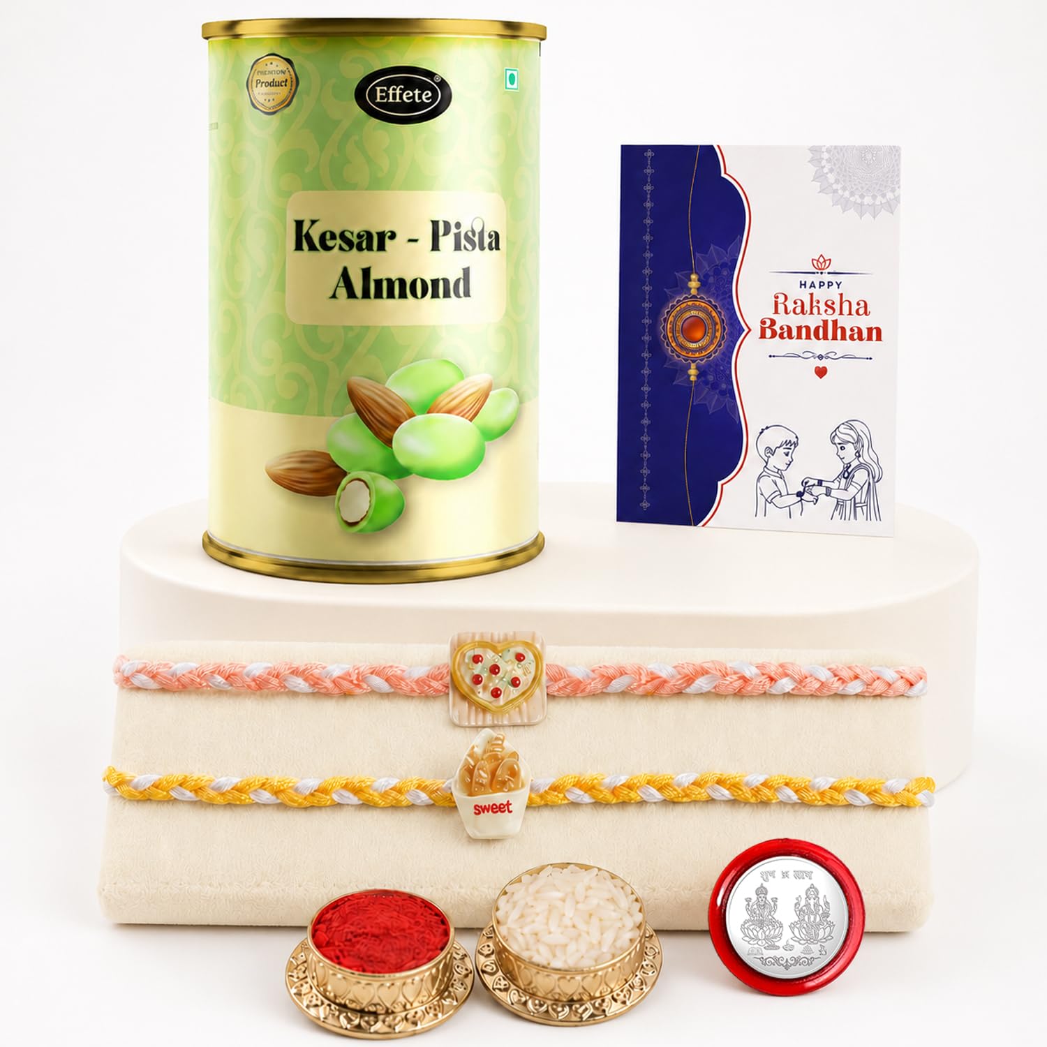 Heart-shaped, Sweet Rakhi for Brother with Kesar-Pista Almond 96gm, Pack of 6