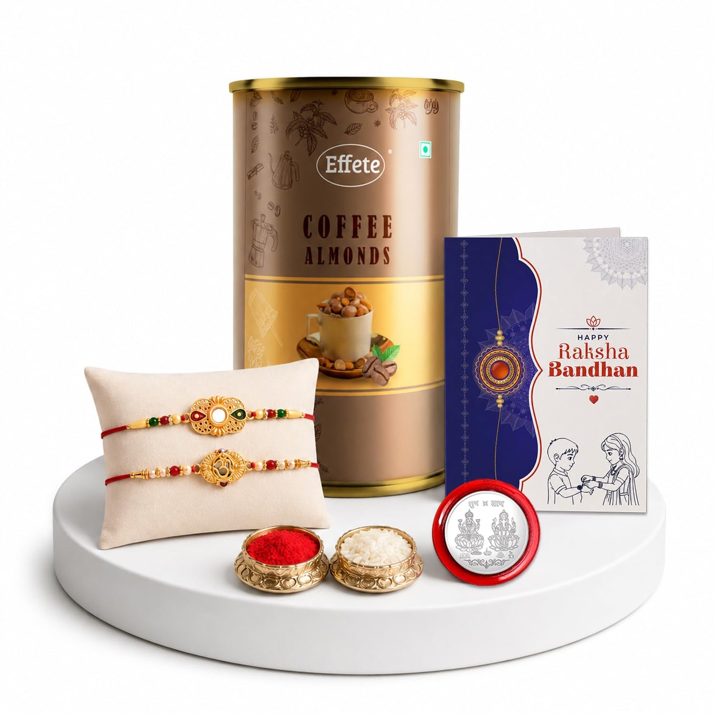 OM Rakhi for Brother with Coffee Almond 96gm, Roli Tikka & Card | Pack of 6
