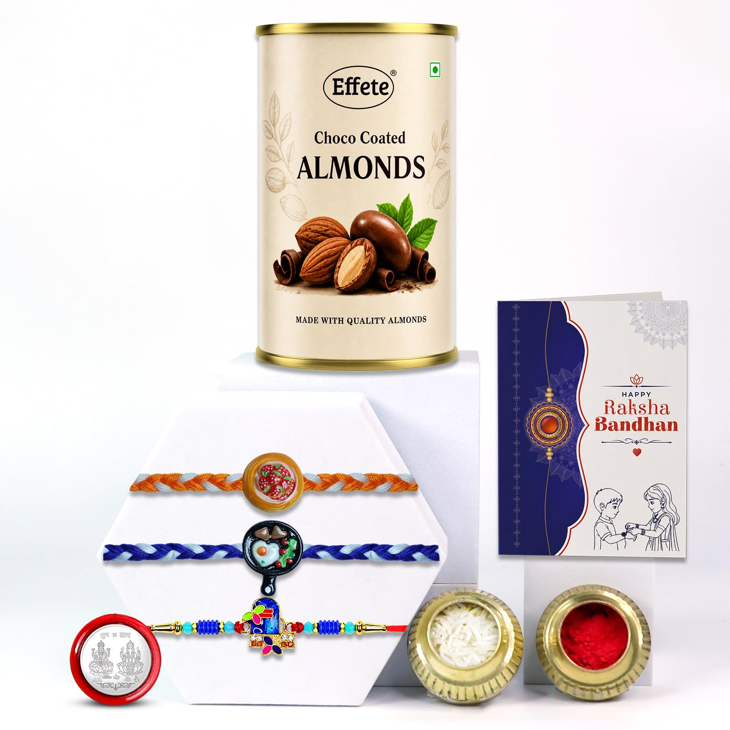 Sibling Celebration Rakhi for Brother with Chocolate Almonds 96gm, Pack of 7