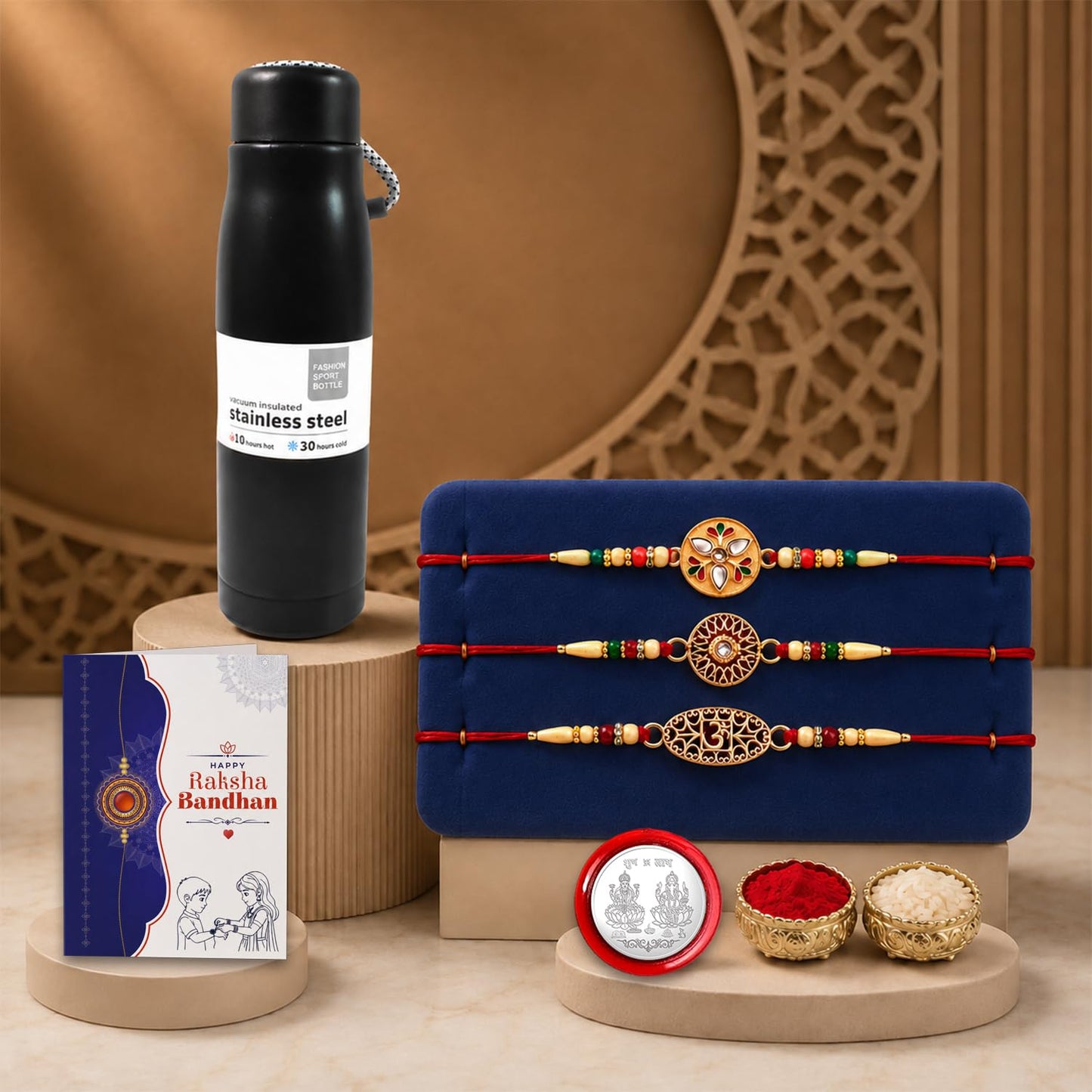 Designer Elegant Multicolor Round & OM Rakhi Combo for Brother | Pack of 7