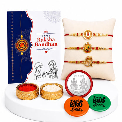 Multicolor Rakhi Combo with Om, Peacock, Om Multicolour Decorative Magnets 2pcs
