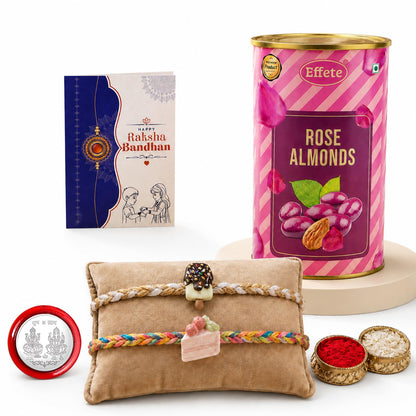 Ice Cream Rakhi for Brother with Rose Almond 96gm, Roli Tikka & Card, Pack of 6