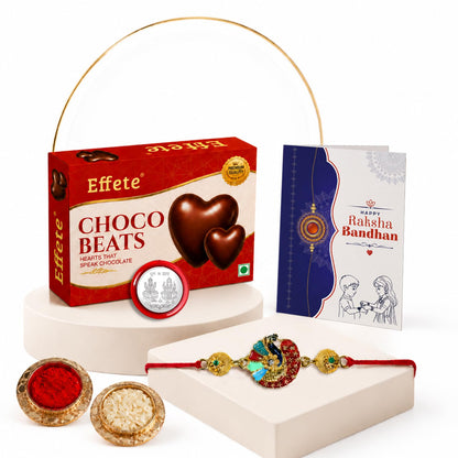 Colorful Mor Rakhi for Brother with Chocolate Beats 32gm, Coin & Card, Pack of 5