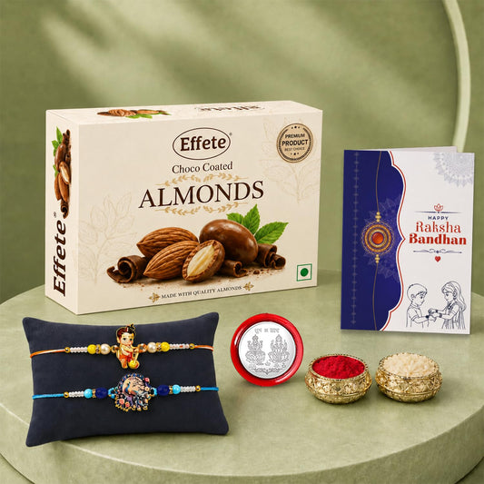 Bal Hanuman, Peacock Rakhi Combo - Raksha Bandhan Gift with Choco Almonds 32gm, Pack of 6