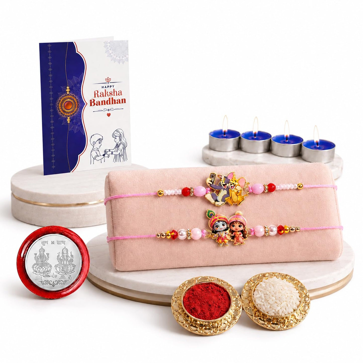 Tomy & Jeryy Rakhi Combo - Raksha Bandhan Gift with Tealight Candles 4pcs, Pack of 6