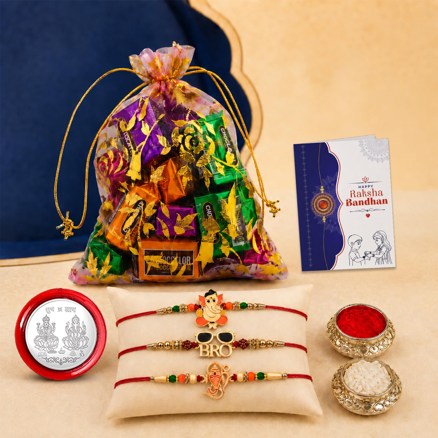 Rakhi for Brother with 10pcs Assorted Treats - Raksha Bandhan Gift Set, Pack of 7