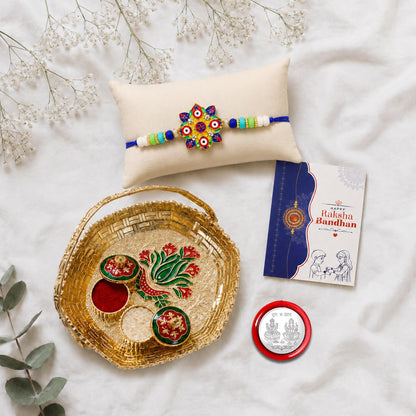 Evil Eye, OM Multicolor Rakhi for Brother & Bhaiya with Basket-Topli | Pack of 5