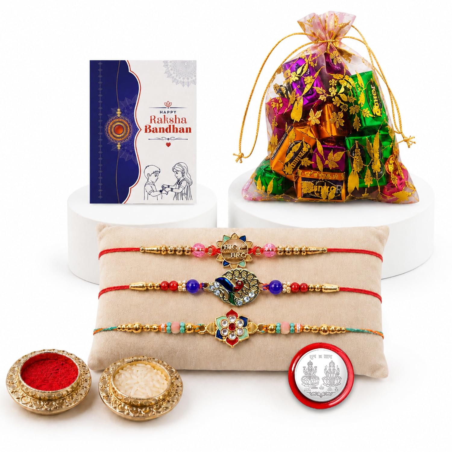 BIG Bro Rakhi for Brother with Assorted Treats, Roli Tikka & Card, Pack of 7