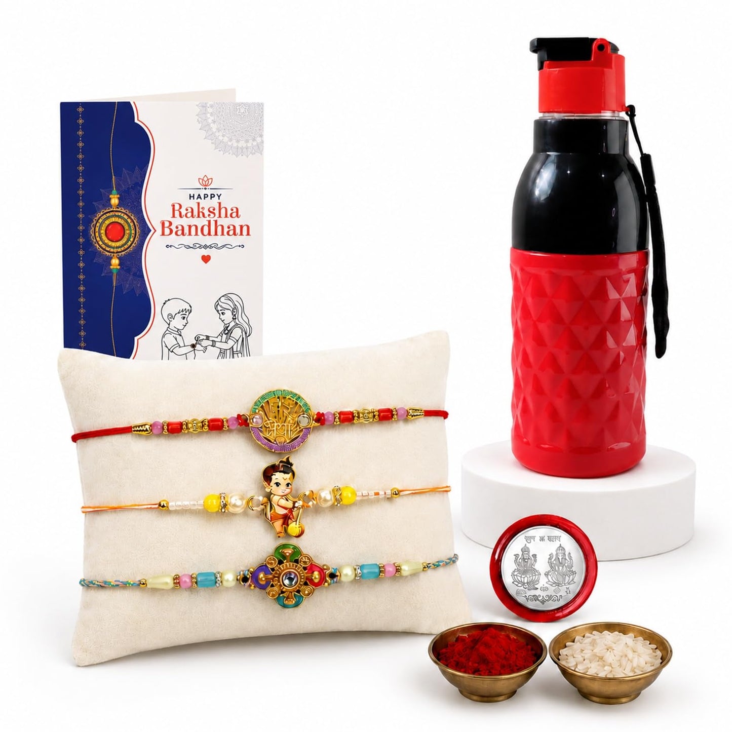 Bal Hanuman Rakhi Combo - Raksha Bandhan Gift with Sports Bottle 400ml, Pack of 7