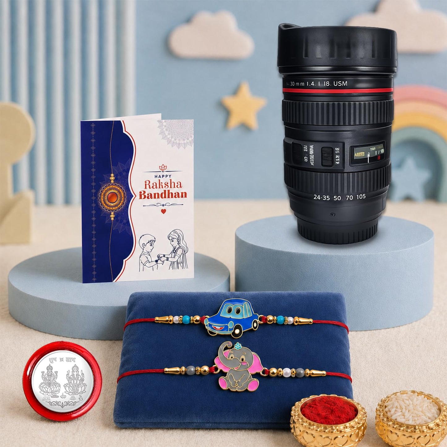 Kids Rakhi for Brother with Coffee Mug - Raksha Bandhan Gift Set, Pack of 6
