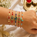 Elegant Sacred Rakhi for Brother with Roli Tikka, Pooja Coin & Card, Pack of 8