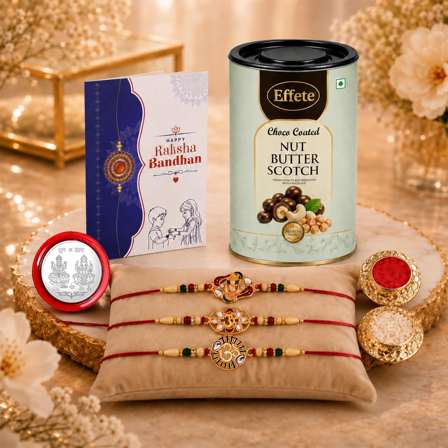 Ganesha Rakhi for Brother with Chocolate 96gm - Raksha Bandhan Gift, Pack of 7