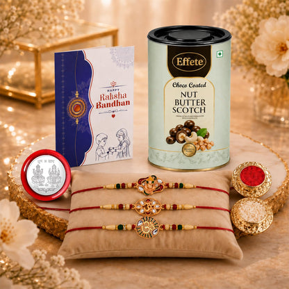 Ganesha Rakhi for Brother with Chocolate 96gm - Raksha Bandhan Gift, Pack of 7
