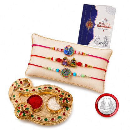 Rakhi for Brother with Art Pooja Thali - Raksha Bandhan Gift Set, Pack of 7