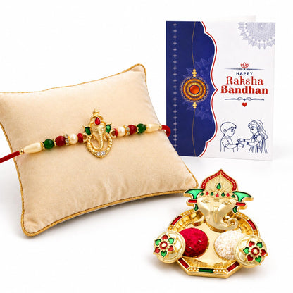 Ganesha Multicolor Rakhi for Brother & Bhaiya with Shri Ganesh Pooja | Pack of 5