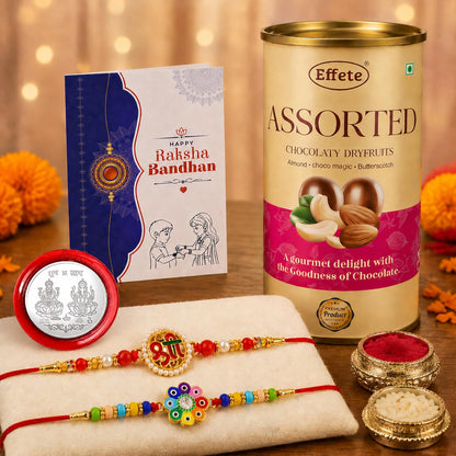 Ganesha charm Rakhi for Brother with Emperor Choco, Roli Tikka & Card, Pack of 6